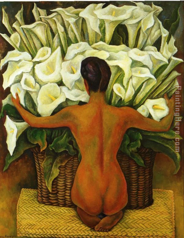 Nude with Calla Lilies painting - Diego Rivera Nude with Calla Lilies art painting